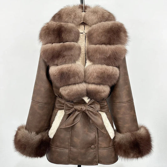 Women's Large Faux Fur Leather Jacket Warm Autumn Winter Outwear High Street