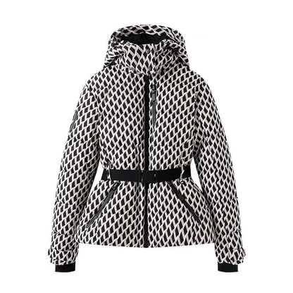 Women's warm skiing series waist down cotton jacket winter new hooded slim fit