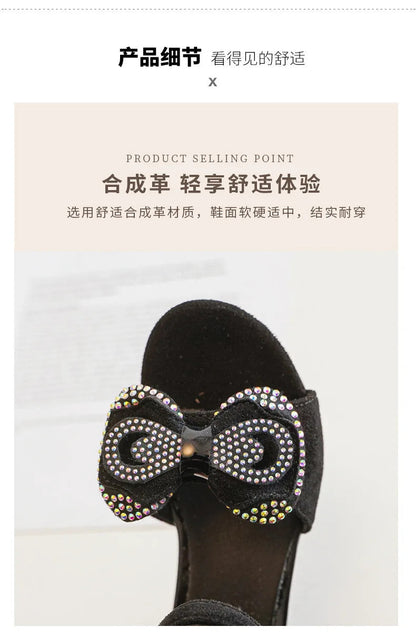 Girls' Sandals Summer New High Heel Soft-soled Princess Shoes Fashion Bow Roman