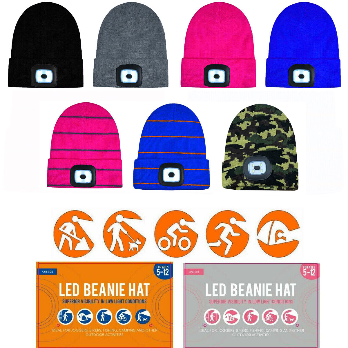Kids Unisex Winter Beanie Hat with Removable LED Lights