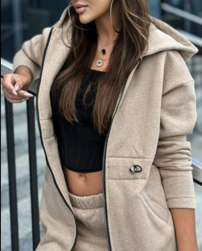 Women's Hooded Zipper Long Coats Tracksuit