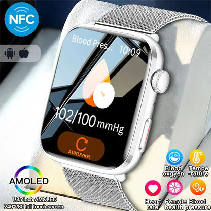 2025 AI Diagnosis NFC Smart Watch Women 1.85 inch AMOLED Blood pressure Heart