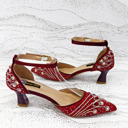 Women's Elegant Rhinestone Pointed Toe Pumps With Matching Shoes And Bag Set