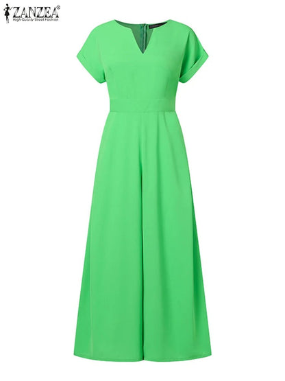 ZANZEA Summer Overalls Women 2024 Elegant Jumpsuits Holiday Casual Short Sleeve