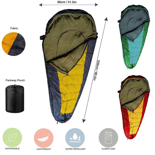 Mummy Sleeping Bag: Warm & Portable for Camping, Hiking, Festivals- 3 Seasons
