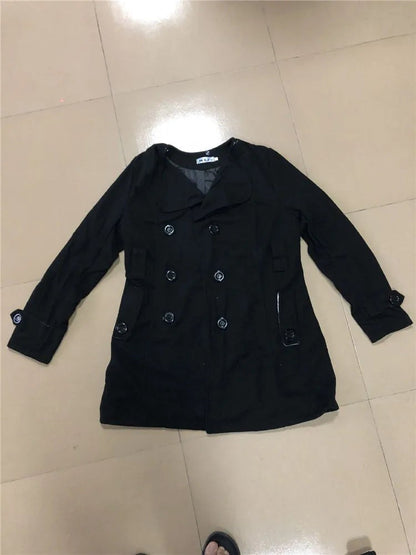 Fashionable Women's Woolen Warm Fleece Double Breast Jacket With Belts