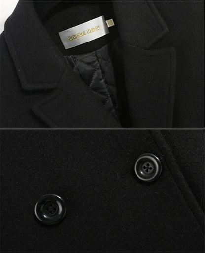 Women's Winter Classic Black Woolen Mid-Length Woolen Blend Overcoat