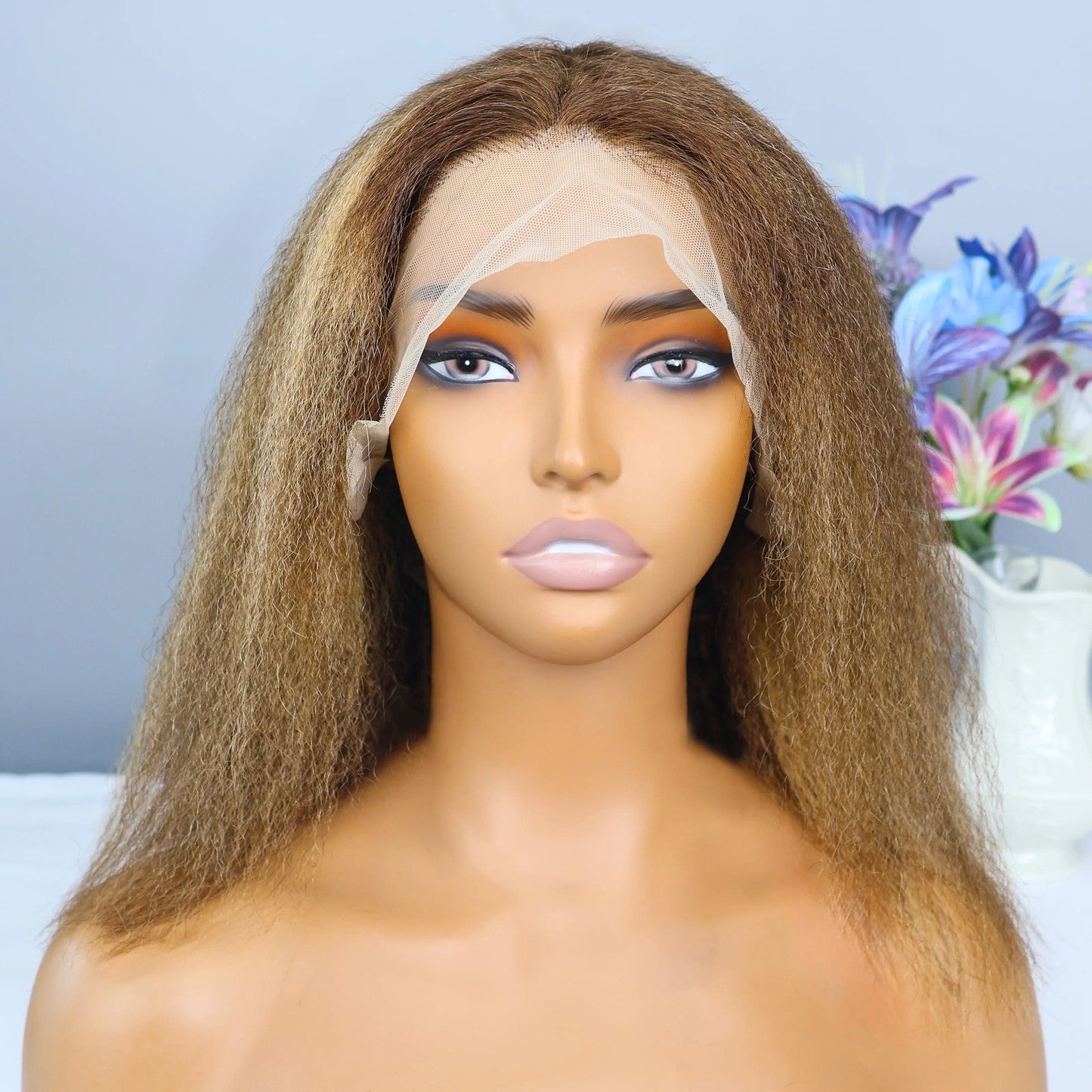 Kinky Straight 4/27 Highlight 13x4 Transparent Lace Frontal Human Hair Wigs