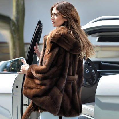 New Elegant Quality Faux Fur Hooded Women's Coat For Winter