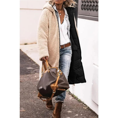 Winter Hooded Quilted Women's Solid Reversible Long Sleeve Thick