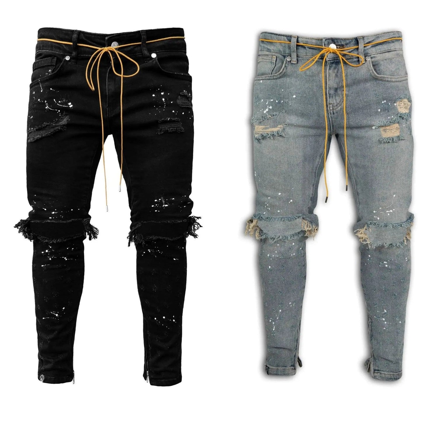New 2025 Ripped Hole Jeans for Men Hip Hop Cargo Pant Distressed Denim Jeans