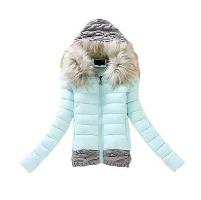Women's Fashionable Big Fur Collar Hooded Jacket