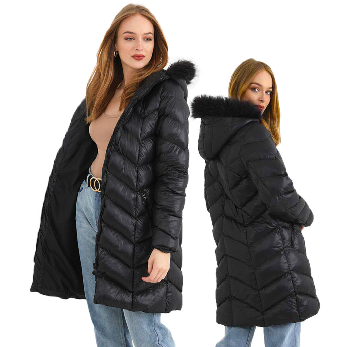 Womens Charlene Padded Knee Length Coat