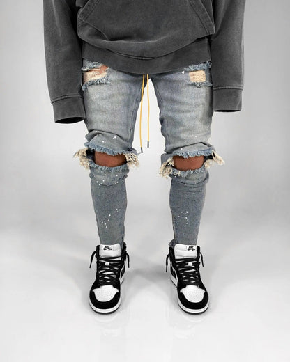 New 2025 Ripped Hole Jeans for Men Hip Hop Cargo Pant Distressed Denim Jeans