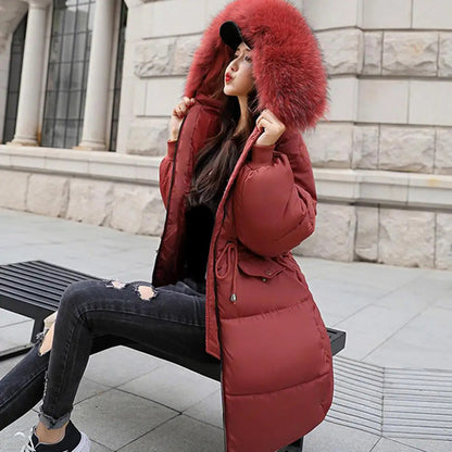 Women's Winter Down Faux Fur Thick Hooded Jacket