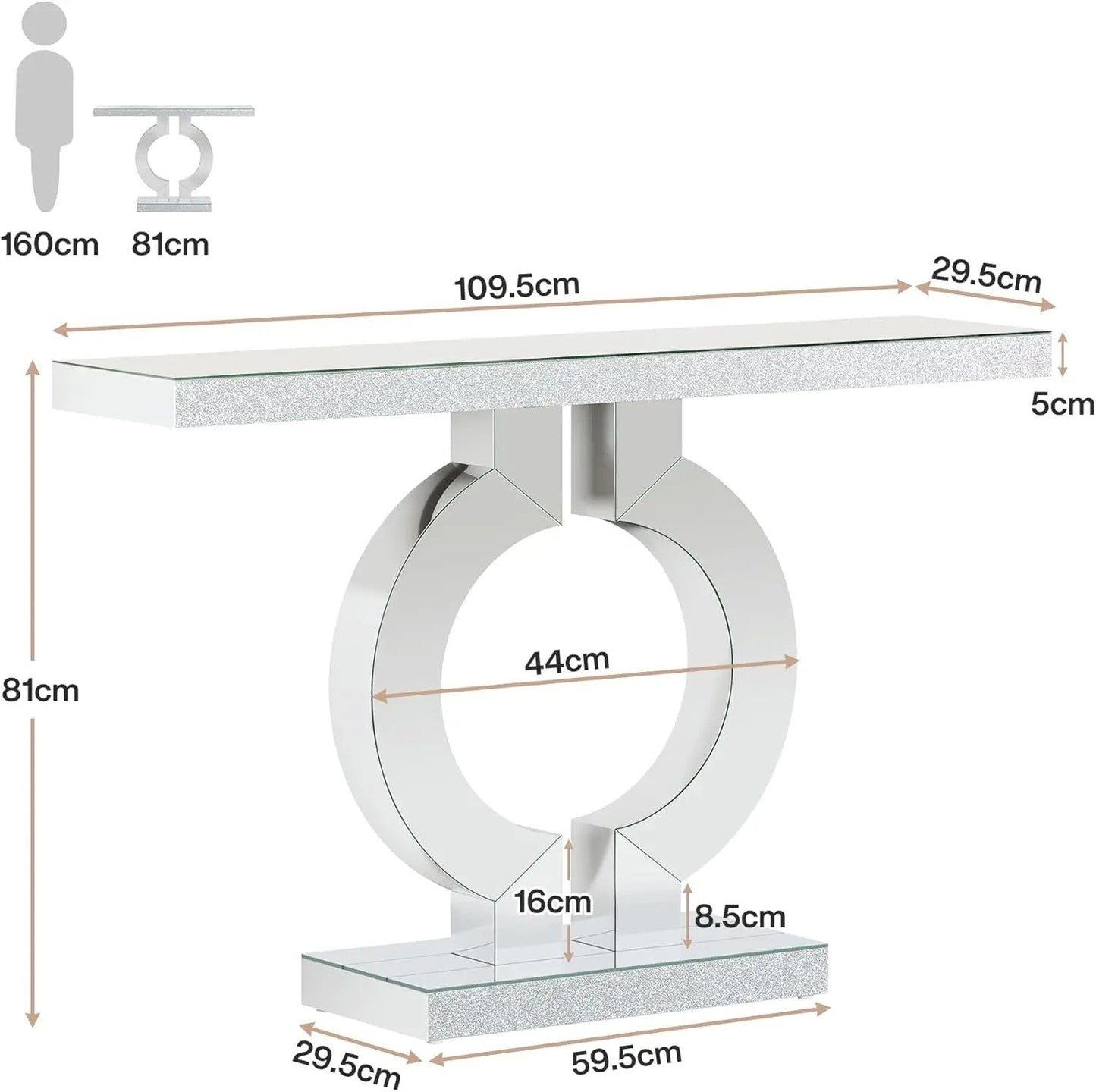 43.3-Inch (110cm)Mirrored Console Table, Modern Entryway Table with Thickened