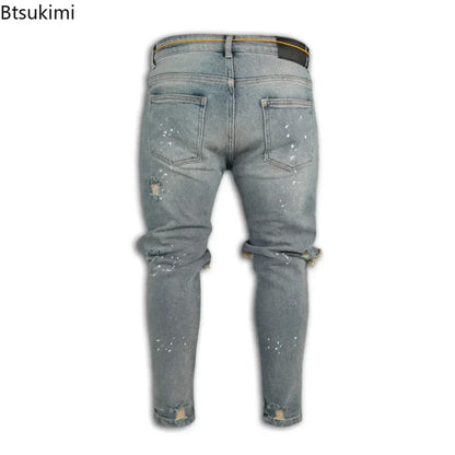 New 2025 Ripped Hole Jeans for Men Hip Hop Cargo Pant Distressed Denim Jeans
