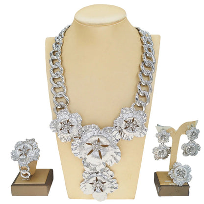 Necklace For Women Fashion New Cuban Chain Necklace Gold Flower Pendant Luxury