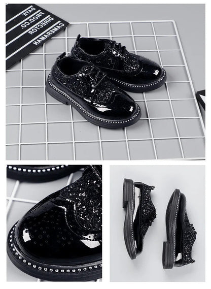 Boys Hollow Out silver Shoes Leather for Kids Party Wedding Dance Shoe Dress