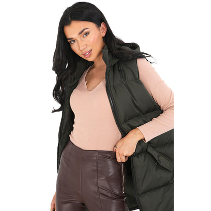 Womens CELLOLGIL Sleeveless Padded Hooded Longline Gilet