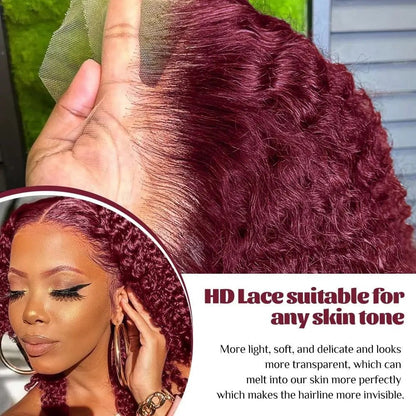 Burgundy 99J Deep Wave Short Bob Wigs 100% Human Hair Wig Water Curly Wig Baby