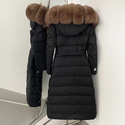 Real Faux Fur Collar Puffer Jacket Duck Down Thick Coat For Women