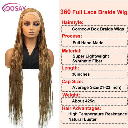 36" Cornrow Box Braided Wigs 613 Blonde Synthetic Wig for Women High Quality