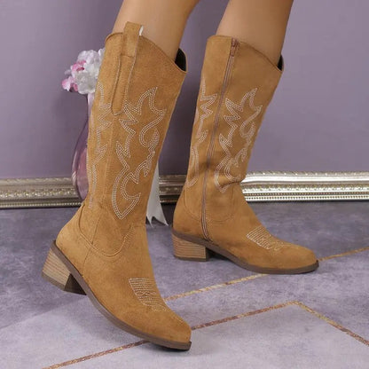 Women Chelsea Cowboy Knee High Boots for Women Mid Heels Walking Shoes Winter