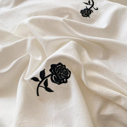 3pcs Rose Embroidered Duvet Cover Set (1*Duvet Cover + 2*Pillowcase, Without