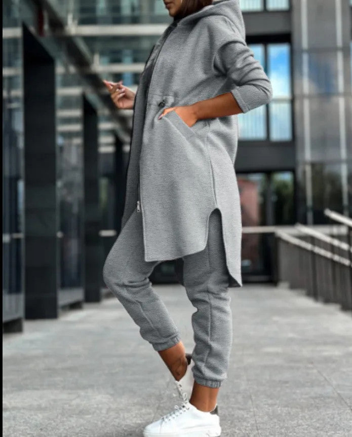 Women's Hooded Zipper Long Coats Tracksuit