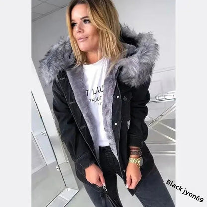 Women's Winter Large Size Denim Warm Jacket