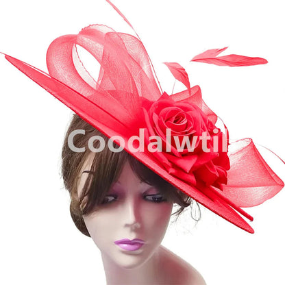 Big Flower Fascinators Hat Headpiece Women Kentucky Church Millinery Cap Ladies