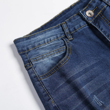2025 New Fashion Street Style Ripped Skinny Jeans Men Vintage wash Solid Denim