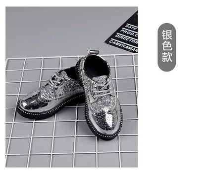 Boys Hollow Out silver Shoes Leather for Kids Party Wedding Dance Shoe Dress