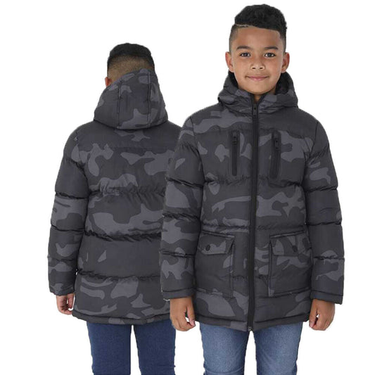 Kids Boys Oakwood Camo Hooded Padded School Jacket