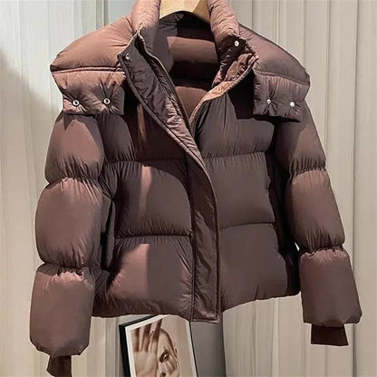Short Parkas Women Streetwear Cropped Down Coat Korean Sweet Puffer Jacket