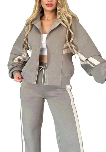 Women's S Spring Autumn New Striped Zipper Tracksuit