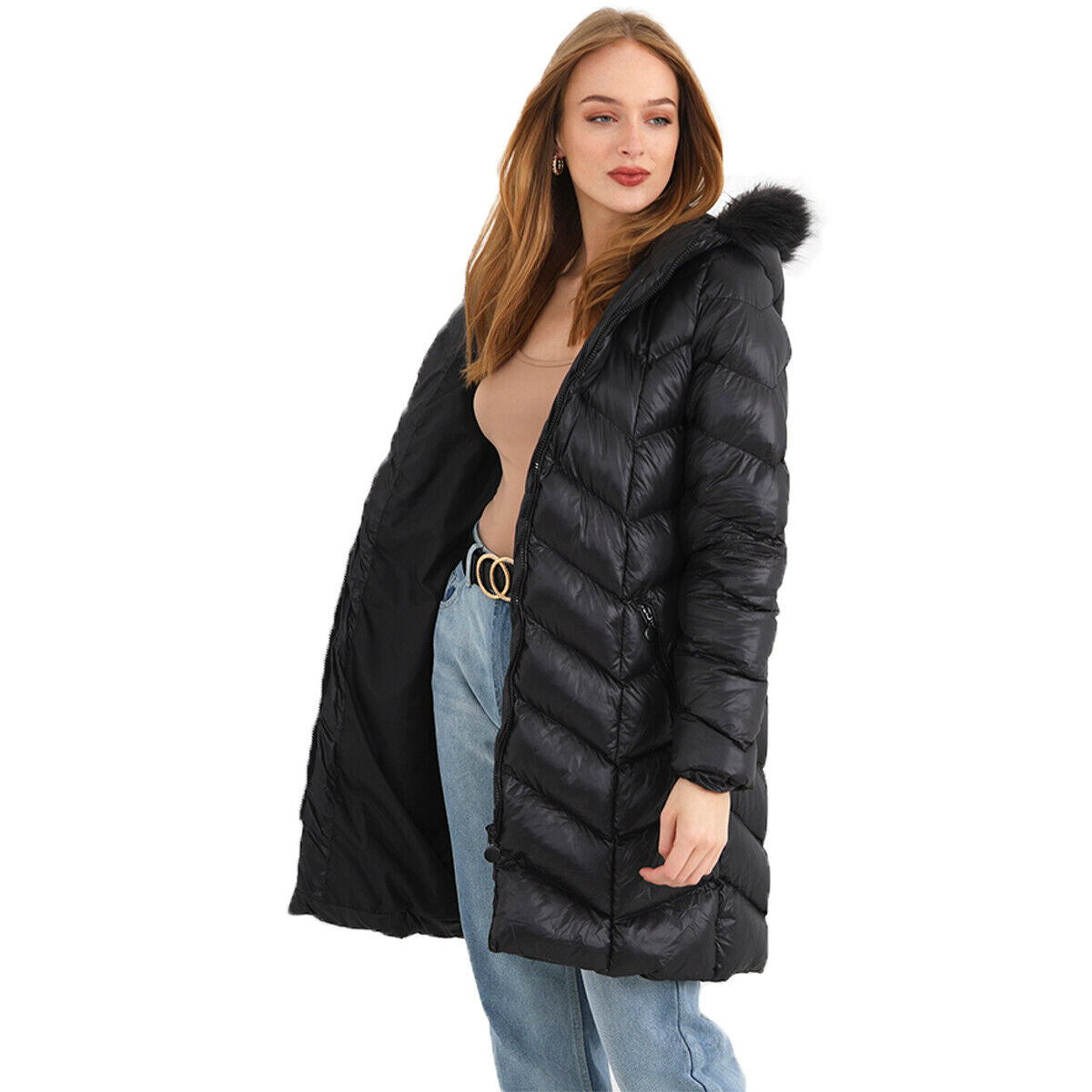 Womens Charlene Padded Knee Length Coat