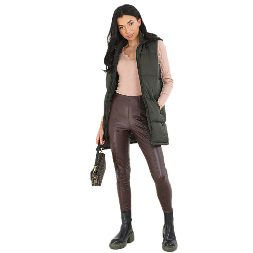 Womens CELLOLGIL Sleeveless Padded Hooded Longline Gilet