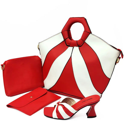 Summer Sandals for Women 2022 Fashion Colorblock Three Piece Tote Bag With High
