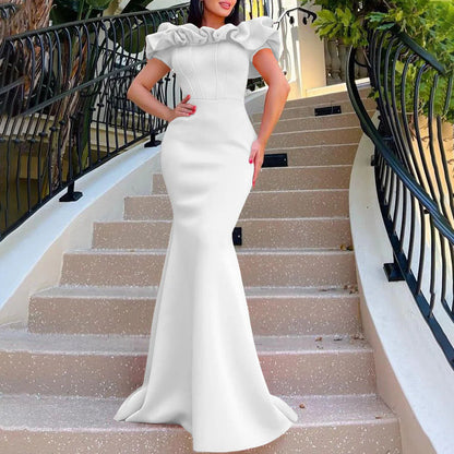 Elegant Women Long Evening Dresses Ruched Off Shoulder Slim Bodycon Mermiad