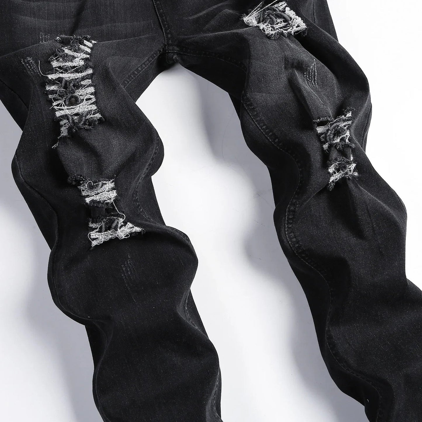 2025 New Fashion Street Style Ripped Skinny Jeans Men Vintage wash Solid Denim