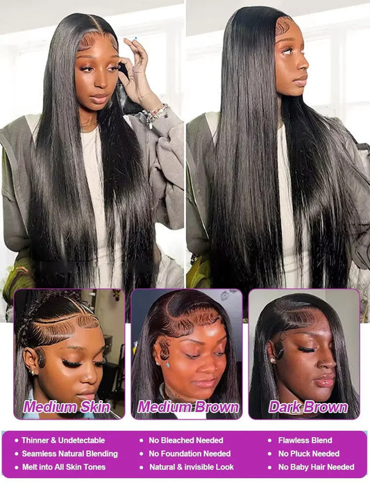 Brazilian 30 40 Inch 13x6 Transparent Lace Frontal Wig Human Hair 250% Density