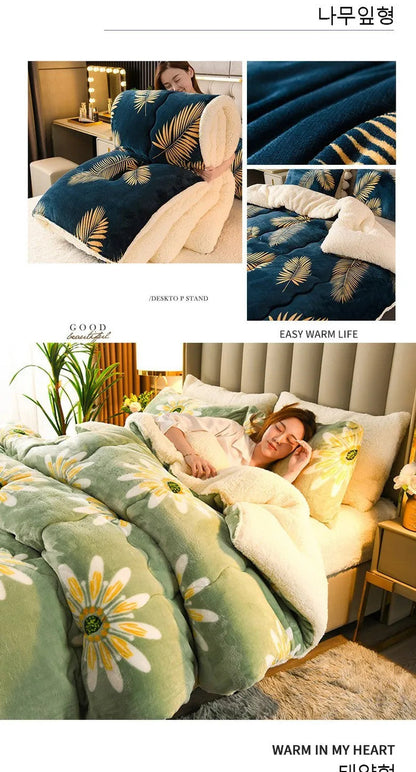 Winter Bedding Thick Quilt Blanket Thick Warm Flannel Fleece Comforter for Cold