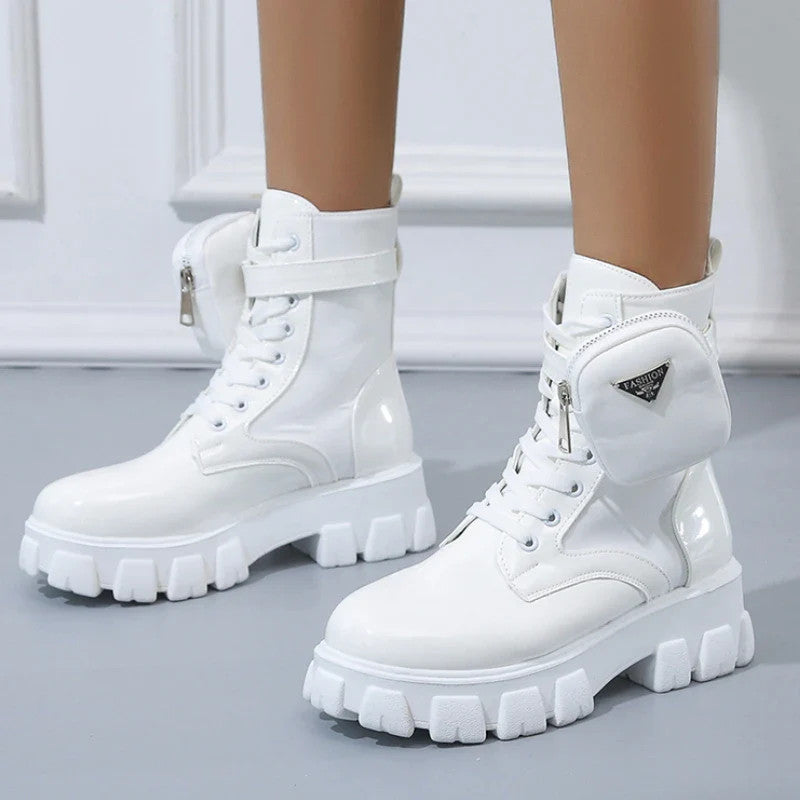 Women Motorcycle Leather Classic Punk Boots