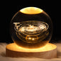 3D Crystal Ball Night Light - USB Powered Projection Lamp with Wooden Base | Moon, Ferris Wheel & Forest Designs
