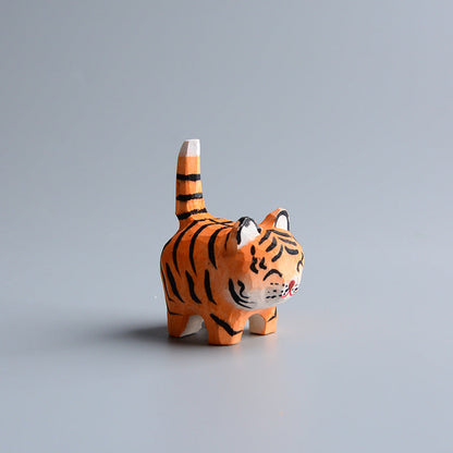 Handmade Wooden Cat Figurine - Artisan Carved Wood Cat Sculpture Home Decor Gift