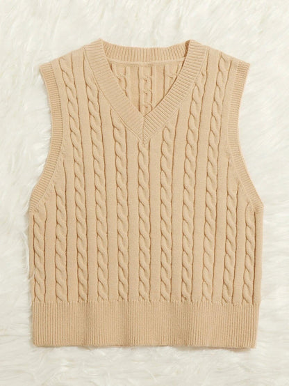 SpringSummer Knitted Cabled Vest Pullover With V-Neck