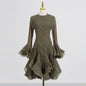 New Fashion High Collar Long Sleeve High Sense Cinched Mid-length Dress