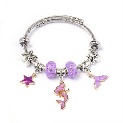 DIY Open-End Adjustable Blue Ocean Series Mermaid Pendant Bracelet Multi-Color Beaded Bracelet Factory Wholesale